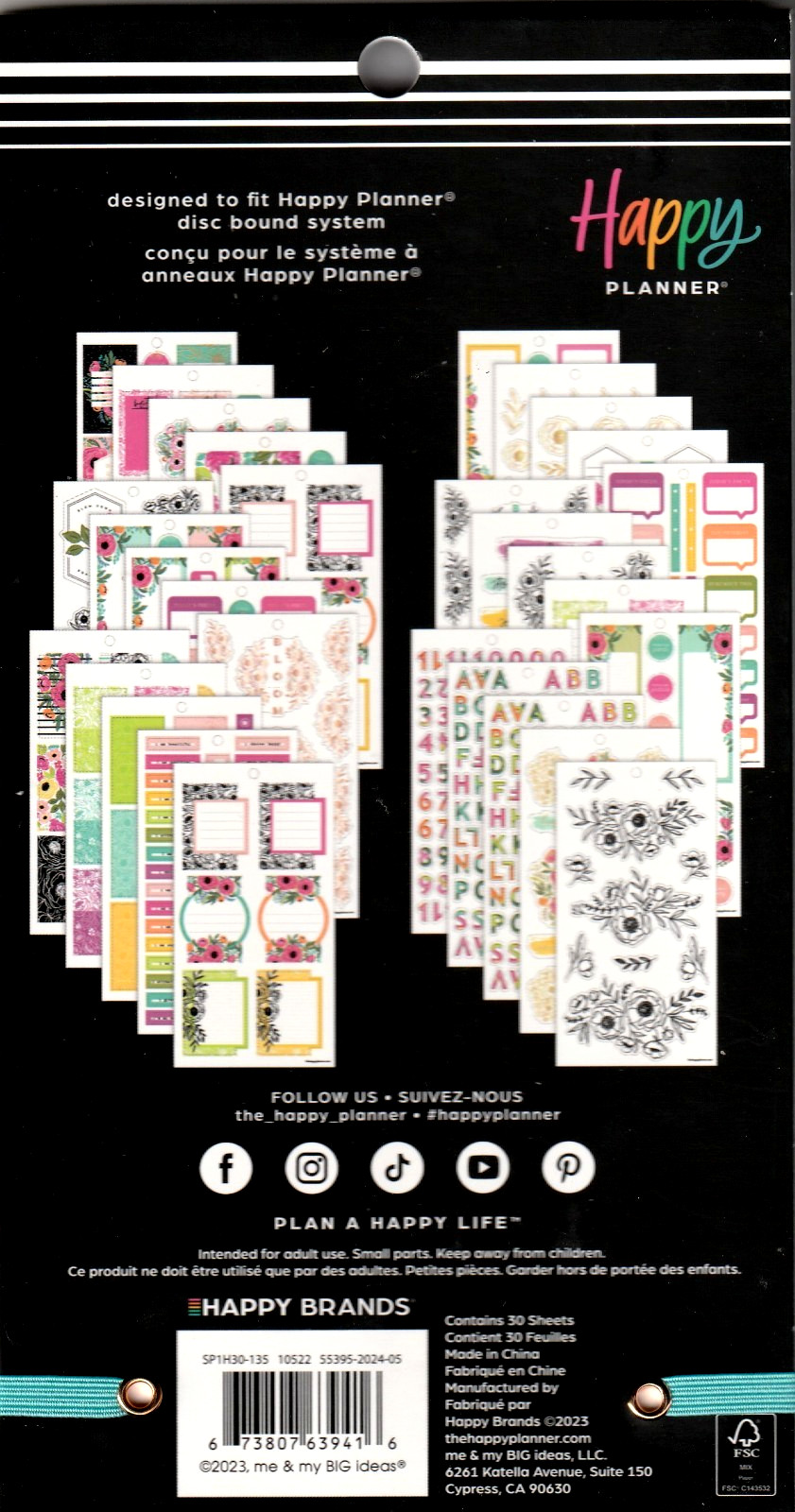Happy Planner Colorful Florals Sticker Book – 30 Pages – 613 Pieces – NEW