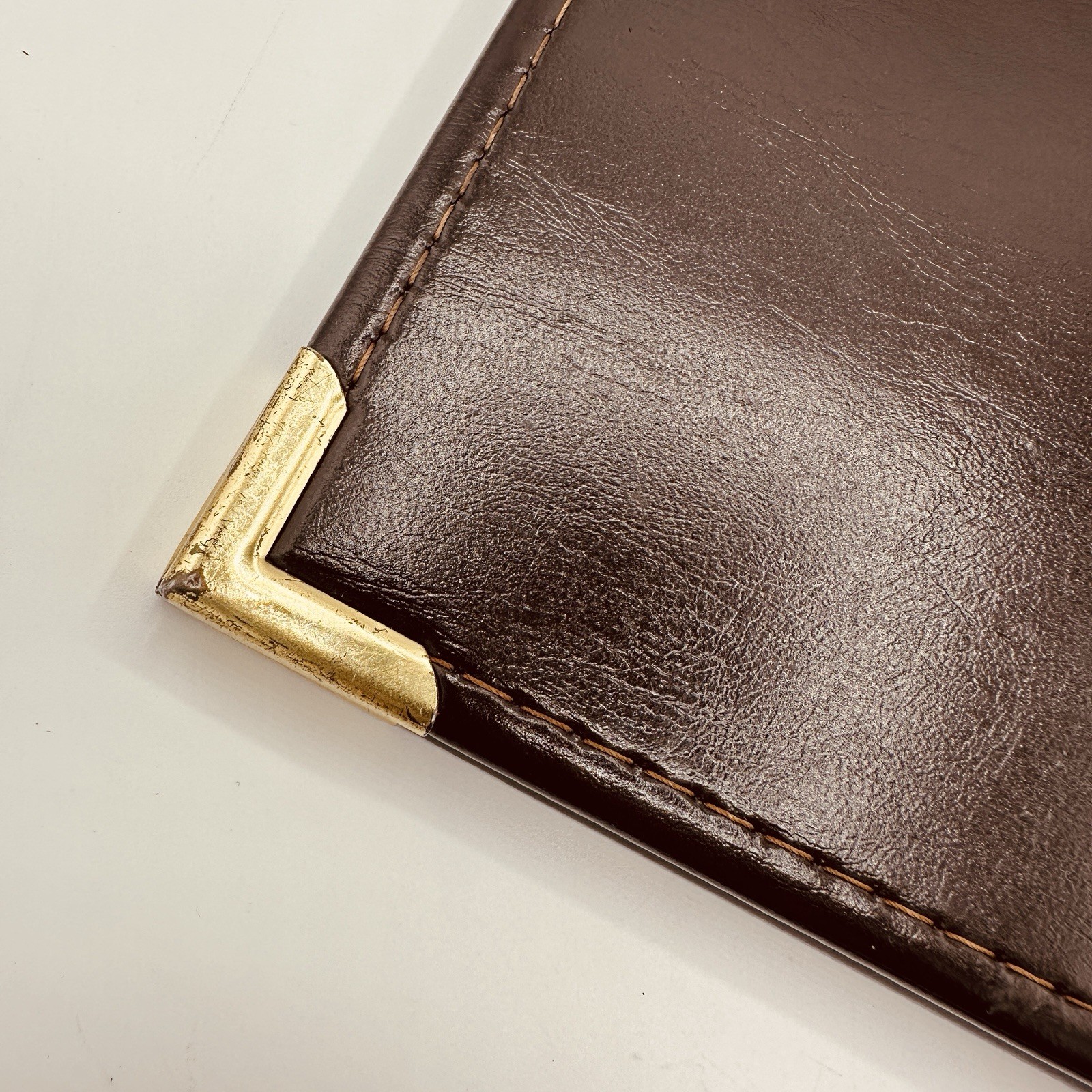 Samsill Leather Padfolio Portfolio Brown Gold Corners Pockets 9.5×12 USA 7001