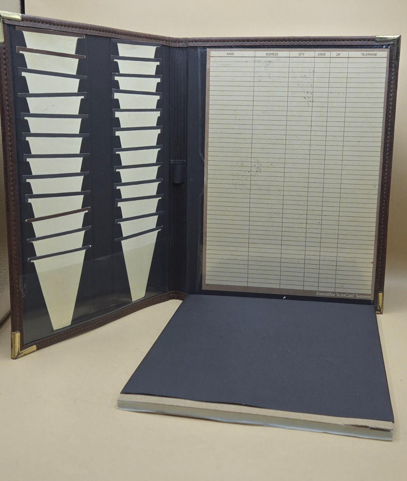 VINTAGE Executive ScanCard Systems Organizer Brown Leather Binder 12.25″x9.25″