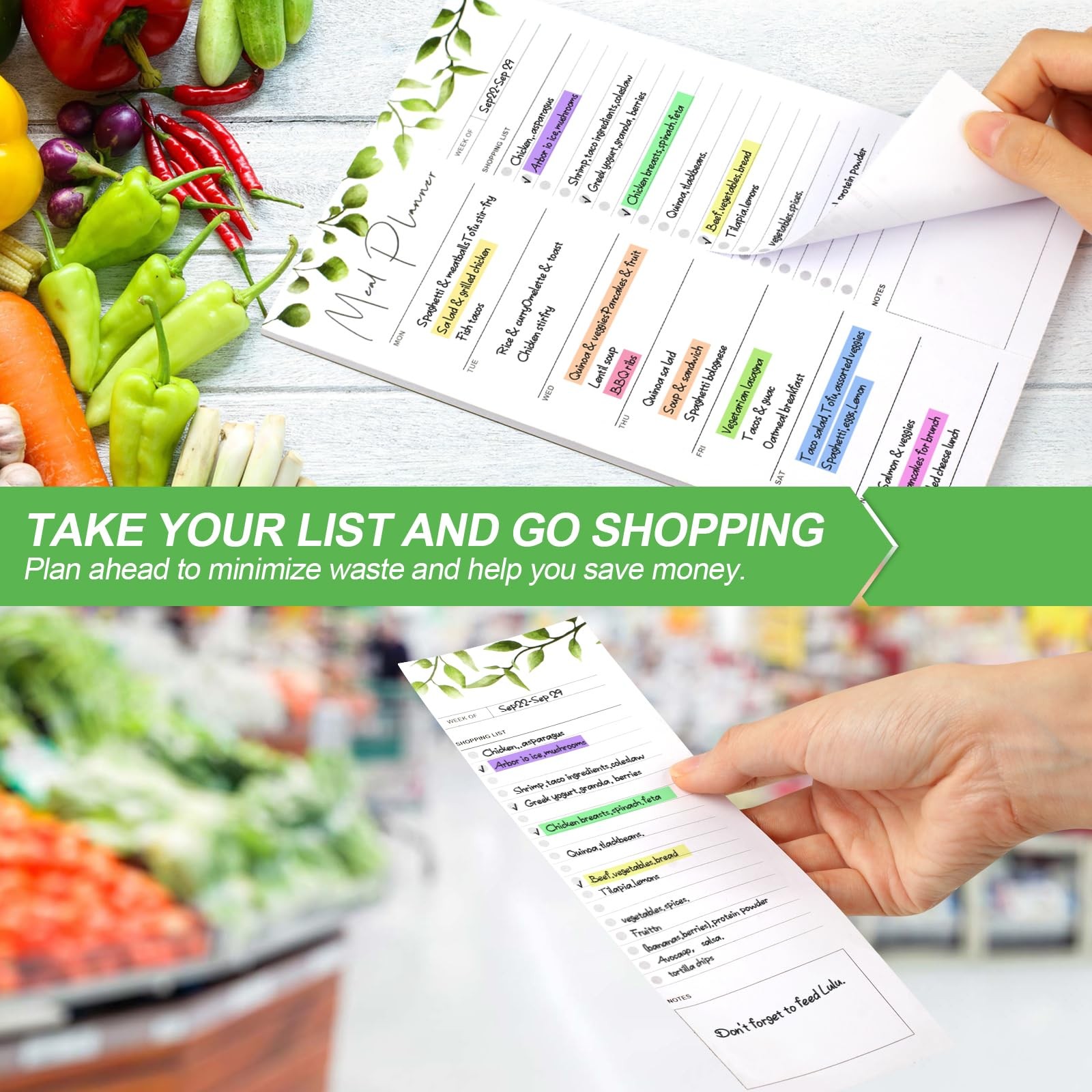 Joyberg 2 PCS Weekly Meal Planner Magnetic for 8.3″ x 5.5″, Green, White