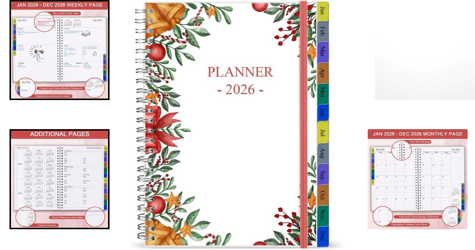 2026 Flexible & Compact Weekly Monthly Planner with 12 Tabs & Inner Pocket