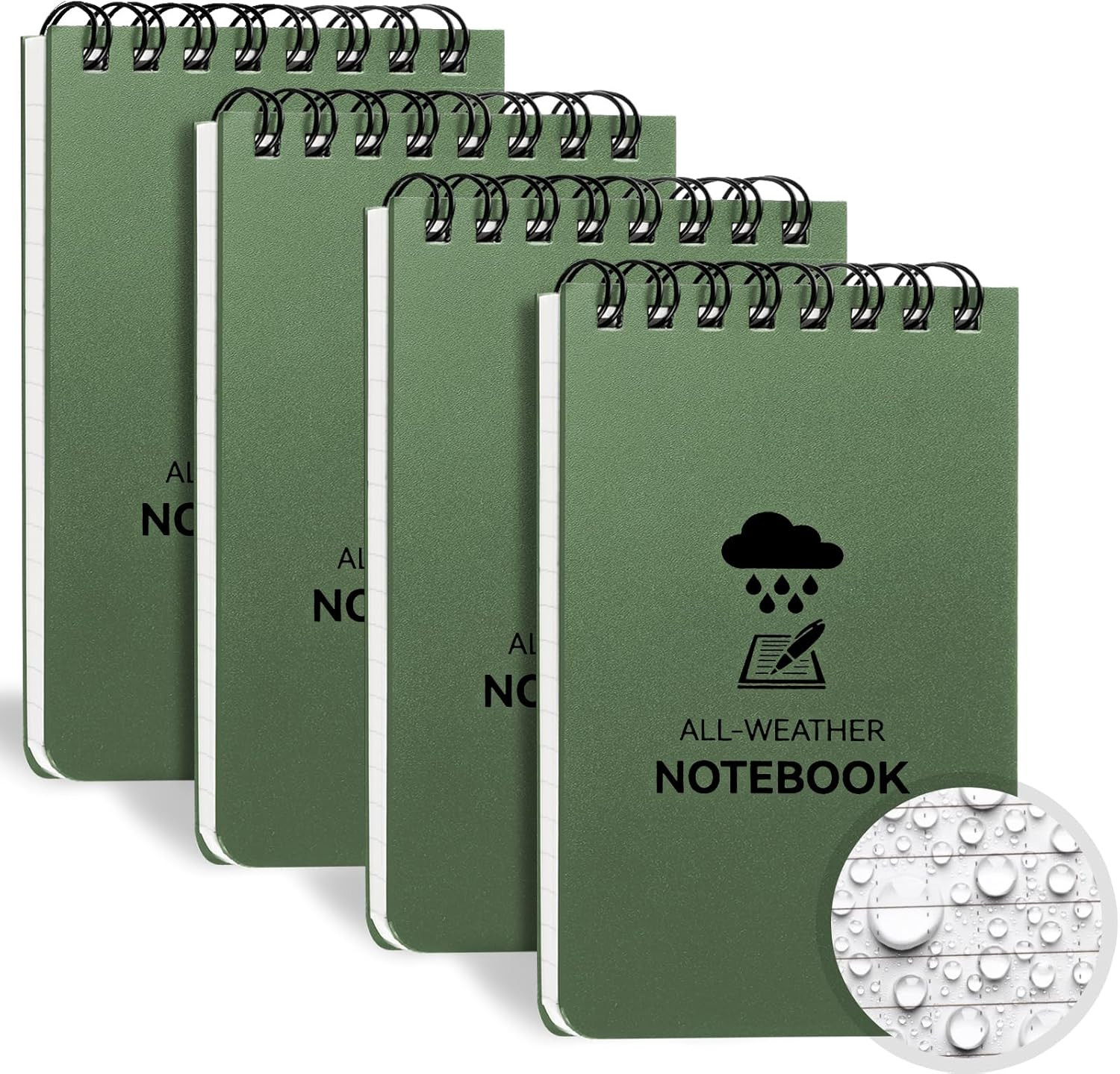 Waterproof Notebook, 4 Pack Top-Spiral Pocket Notepad, 3″ X 5″ Weatherproof Note