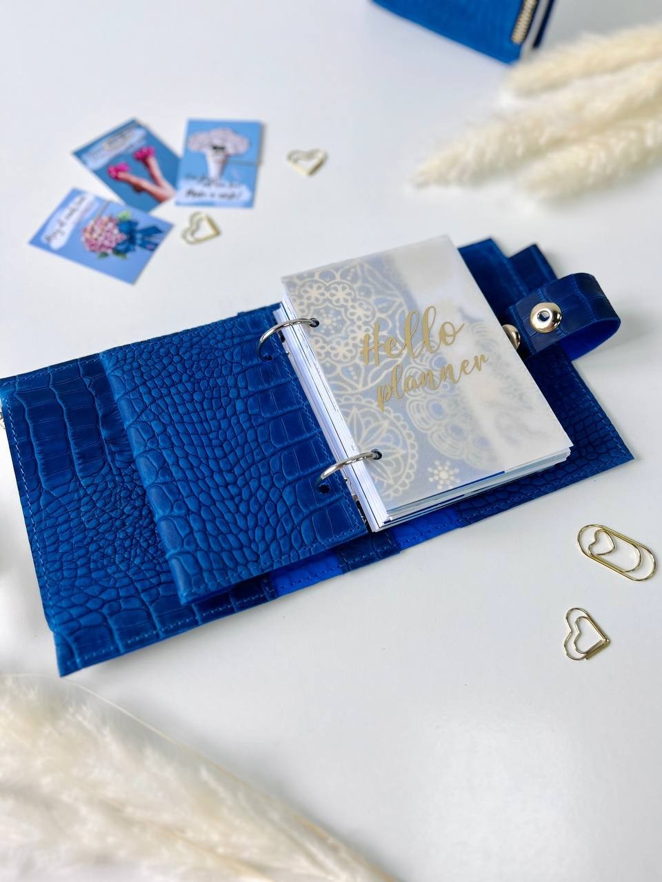 Leather notebook-wallet cover A7 Big rings mini wallet. Mini Planner.