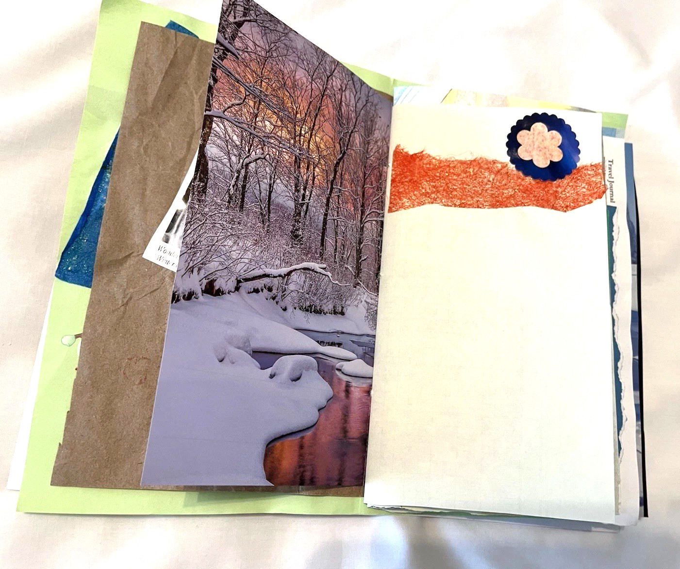 Junk Journal Winter Xmas Theme 6×9″ Handmade Paper Ephemera, Embellished Tassel