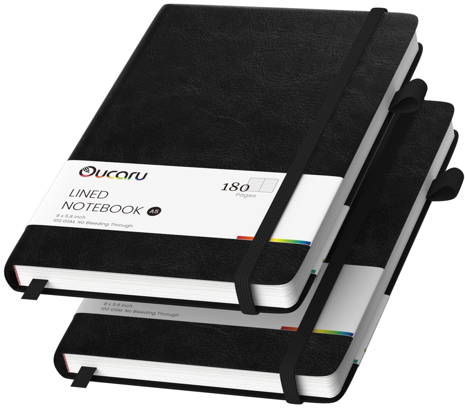 Oucaru Lined Journal Notebook, 2 Pack, 180 Pages, A5 2 Black &
