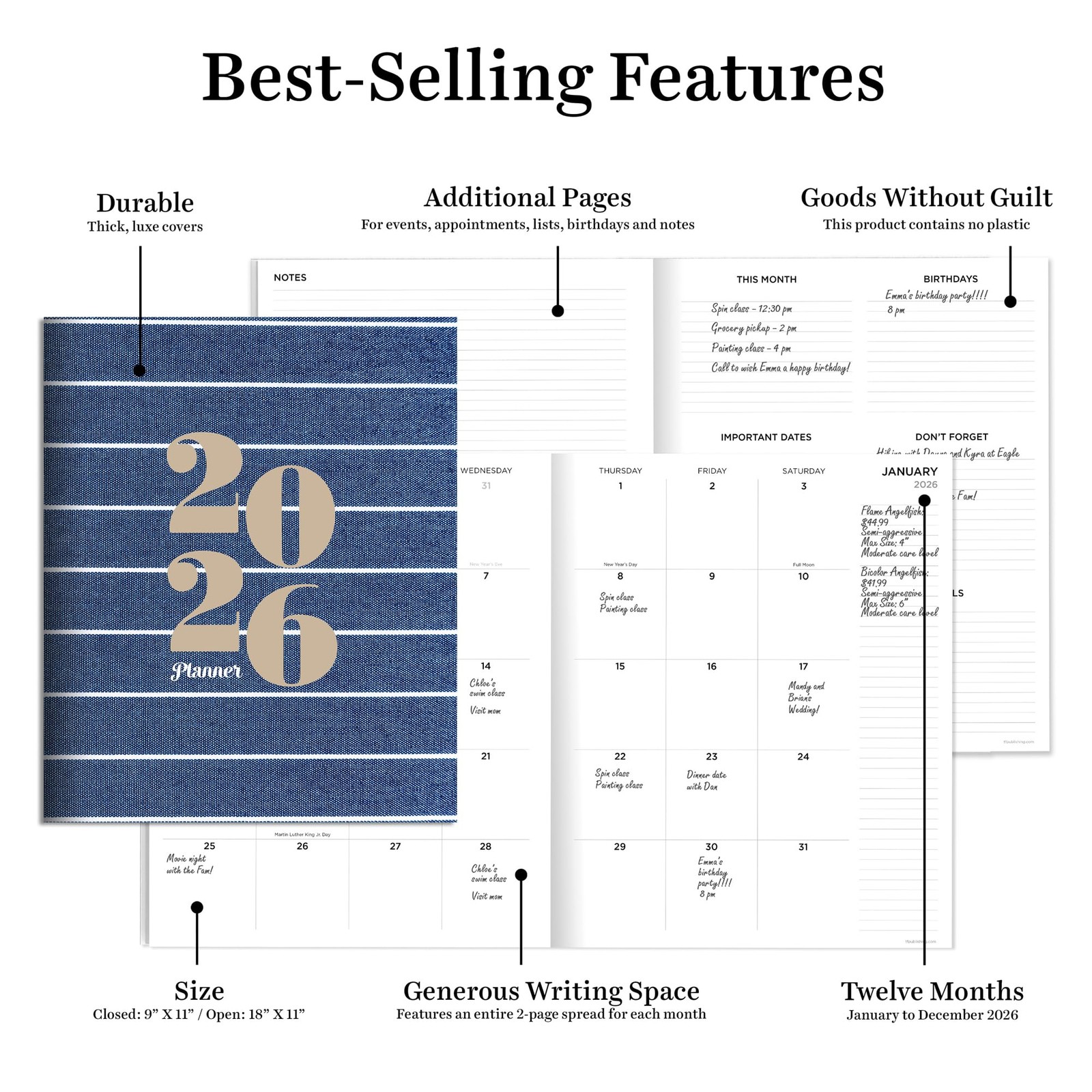 TF Publishing 2026 Denim Large Monthly Planner – 2 Page Spreads Large,