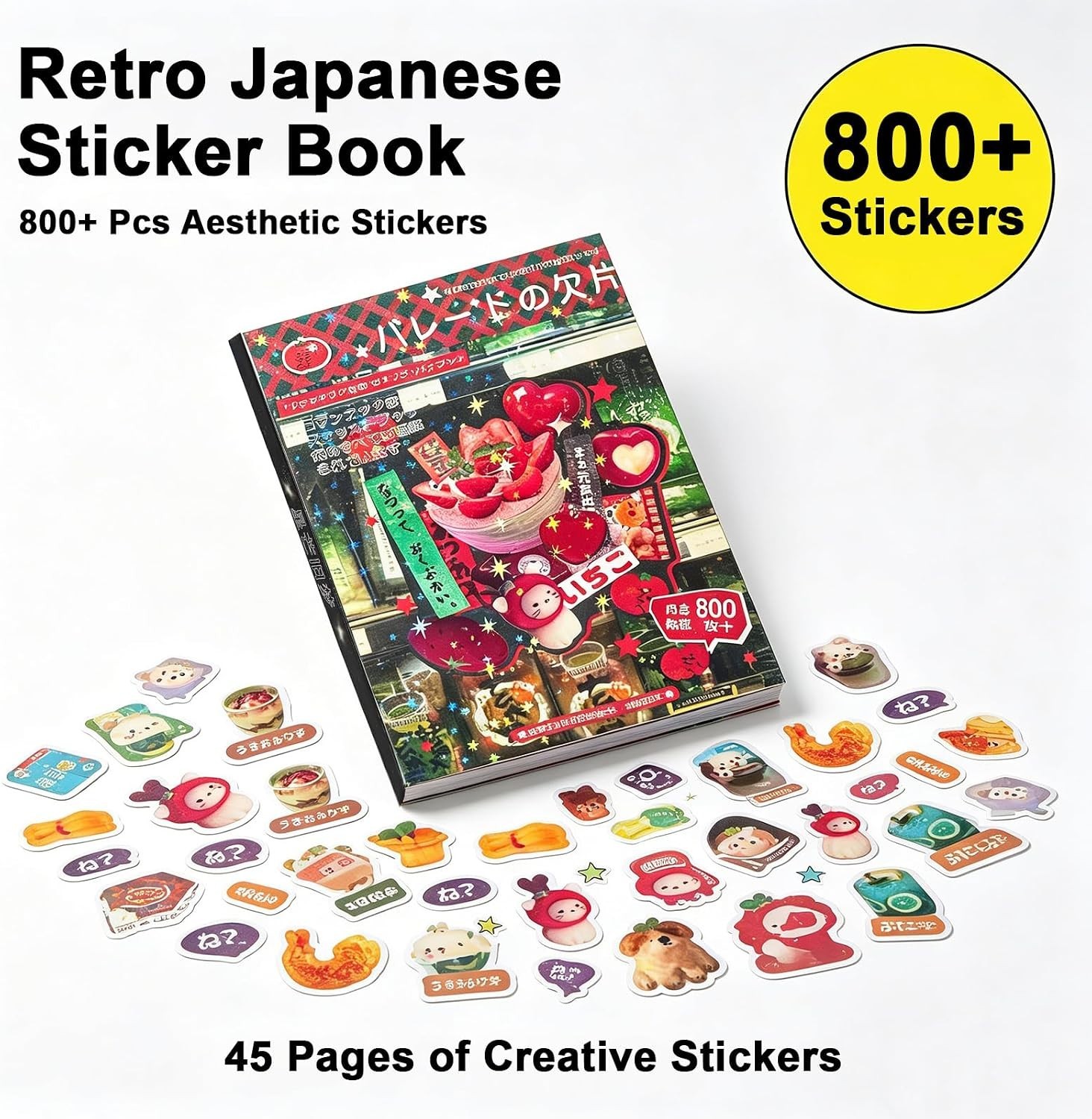 45 Sheets Japanese Sticker Book for Scrapbook 800+Pcs Heisei Retro Manga Styl…