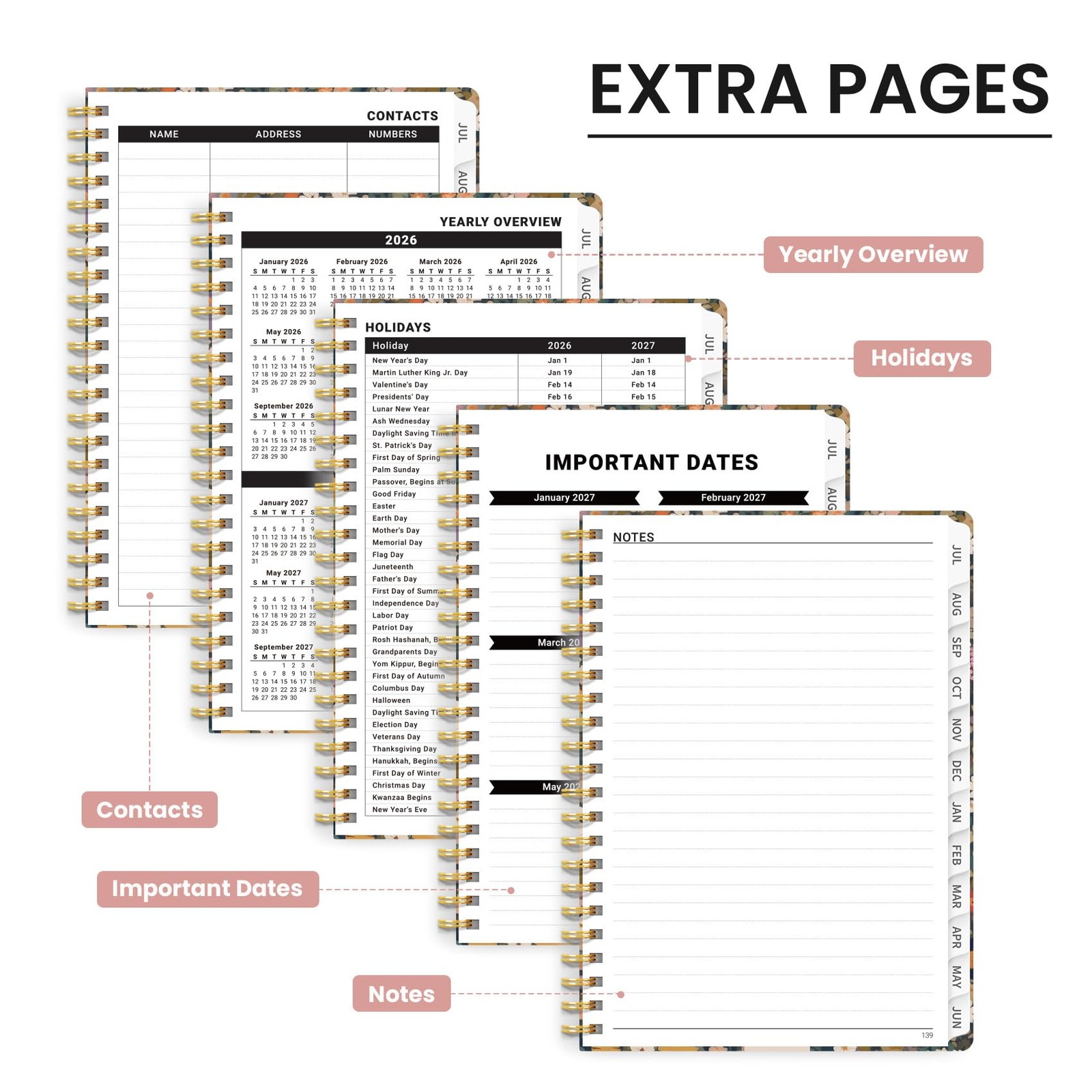 Planner 2026-2027, Monthly and Weekly 6.3″x8.5″ (A5), A-Garden Petals