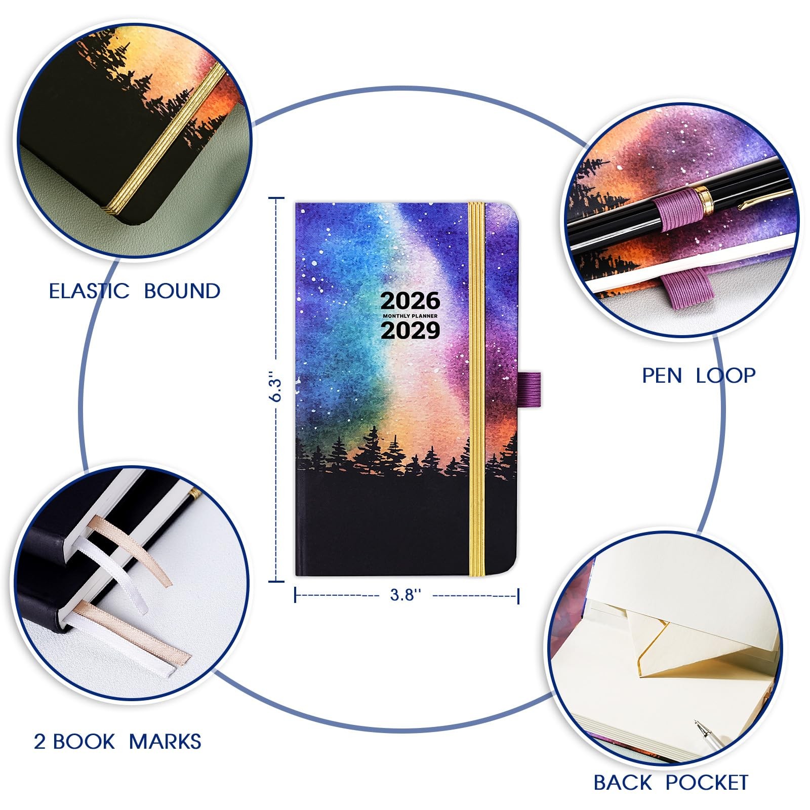 2026-2029 Pocket Planner/Calendar – 3 Year Monthly 3.8 x 6.4 inches, Colorful