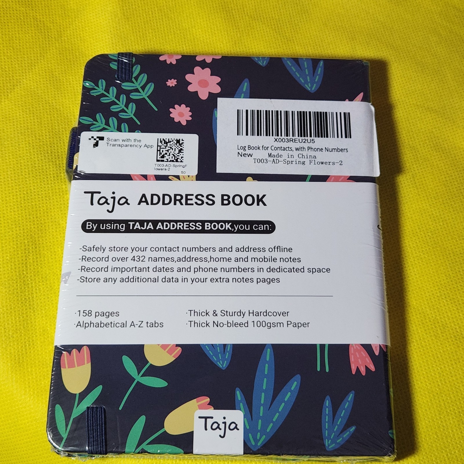 Taja Address Book and Contacts Book- Alphabetized Tabs Spring Flowers