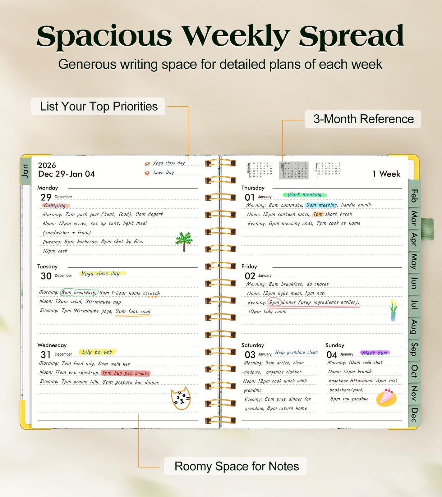 2026 Planner, Hardcover Weekly and Monthly Planner for Women