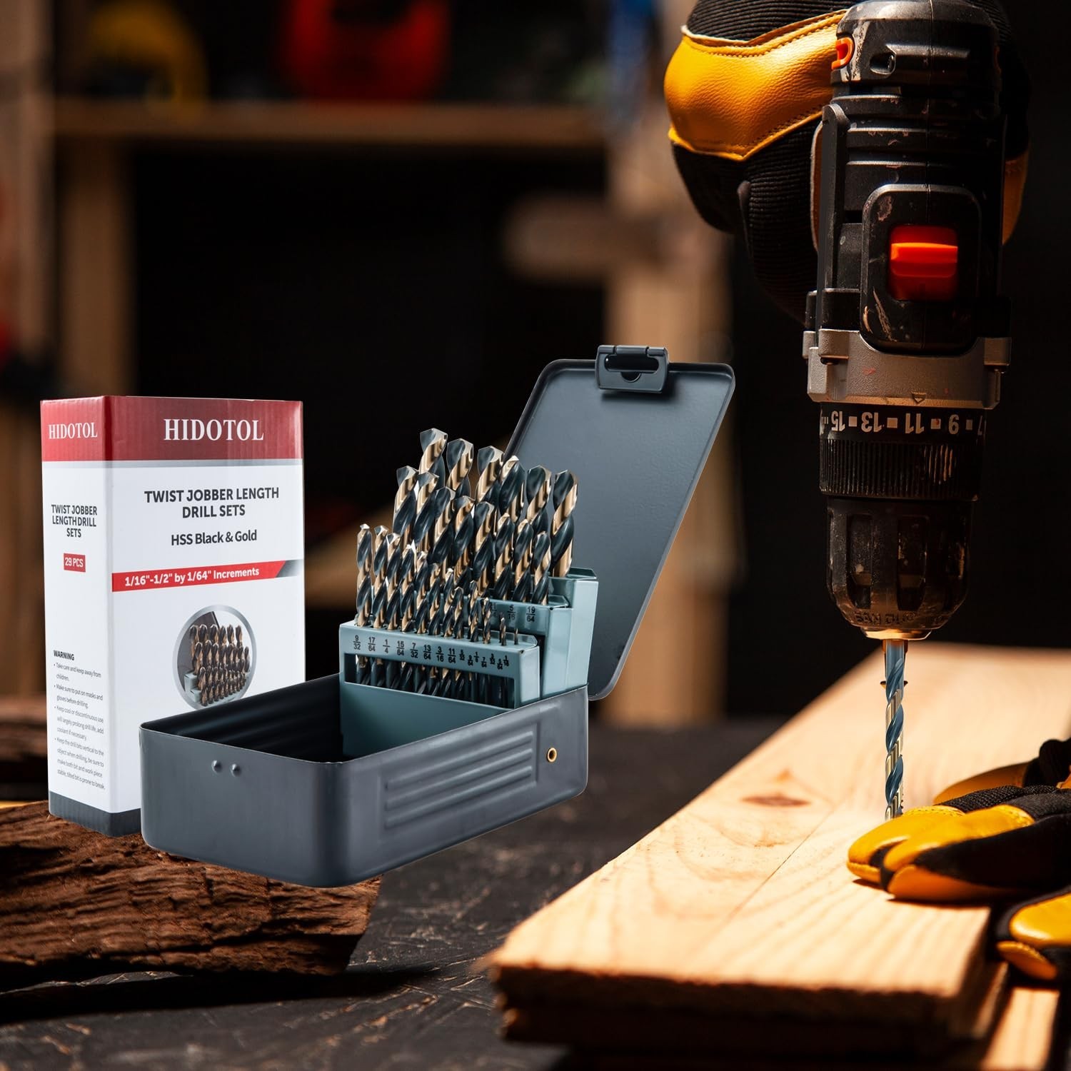 Drill Bit Set 29Pcs, 135 Degree Tip High Speed Steel with Black and… Fast Ship