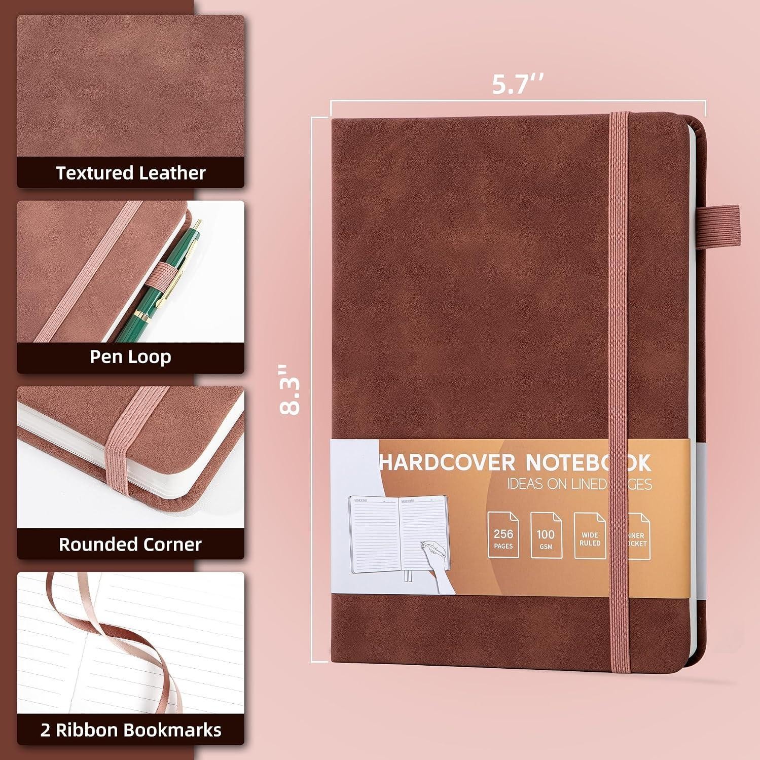 Lined Journal for Women Men 256 Pages 100 Gsm Thick Textured Leather Journaling