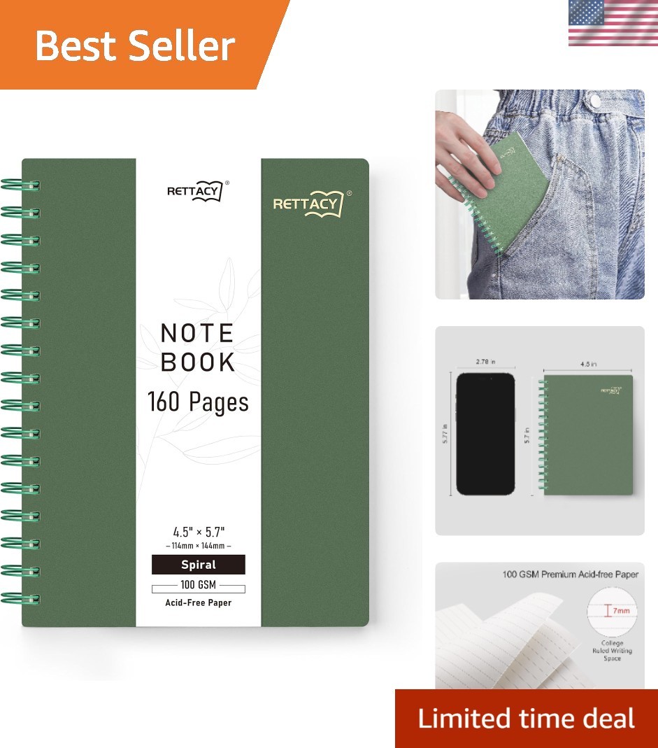 160-page Dark Green Pocket Journal – Sturdy Twin-wire, Flexible Plastic Cover