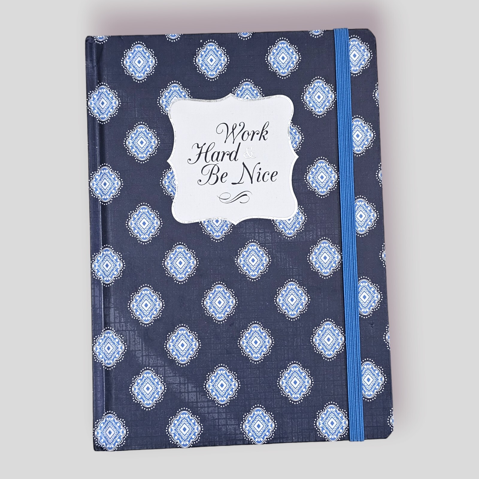 Hardcover Journal Diary Notebook Be Nice Work Hard Blue Elastic Closure