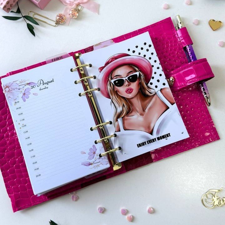Luxury A6 Fuchsia Croc Genuine Italian Leather Planner – Pink Dated Organizer