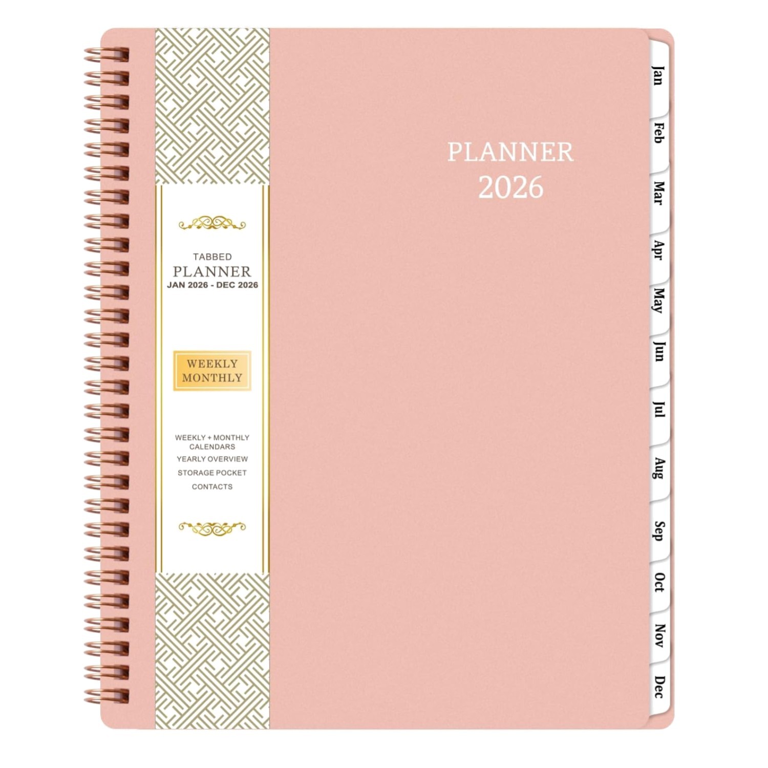 2026 Calendar Planner – Waterproof 8″ x 10″ with Twin-Wire Binding – Rose Gold