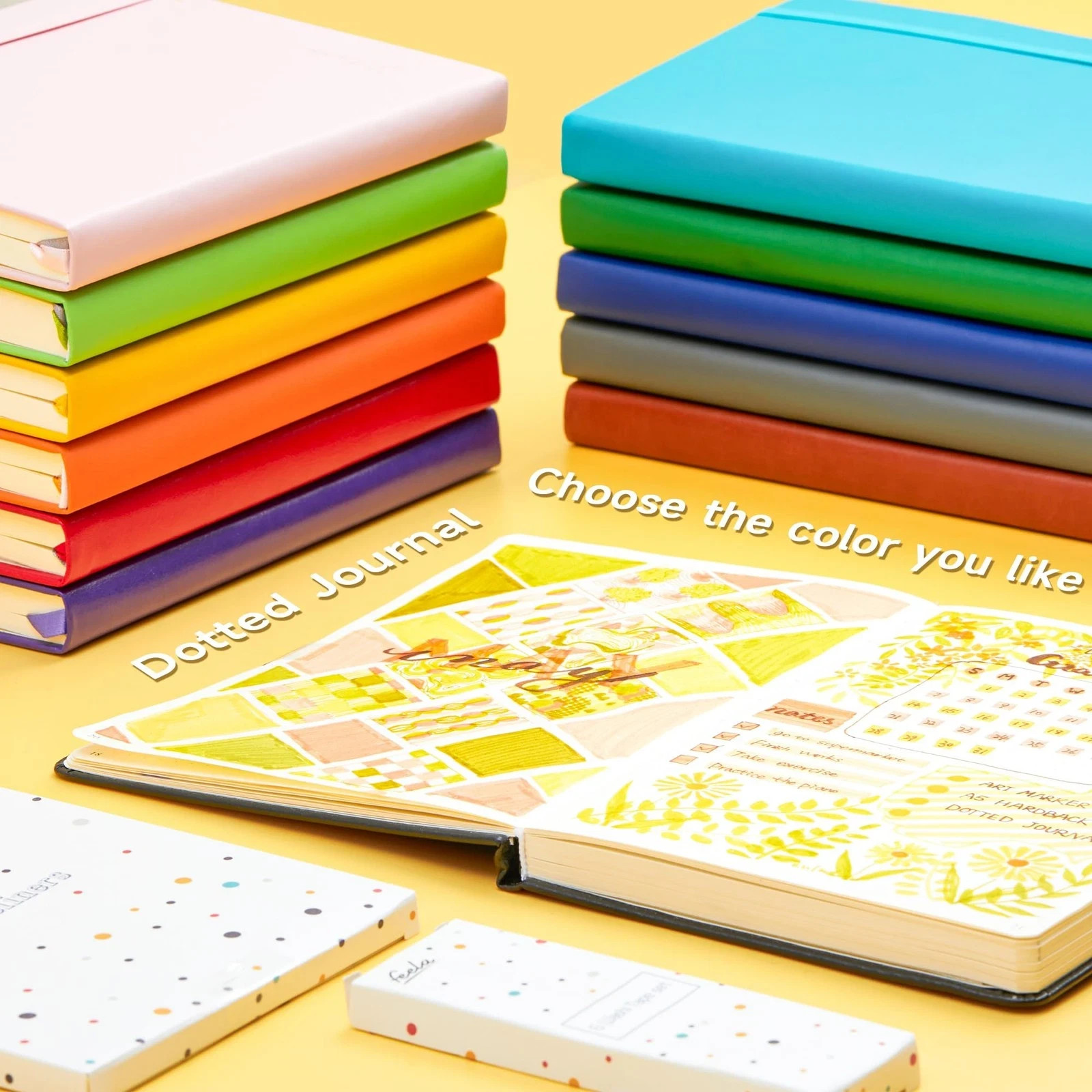 Dotted Journal Kit, Dot Grid Journal Hardcover Planner Notebook Set For Beginner