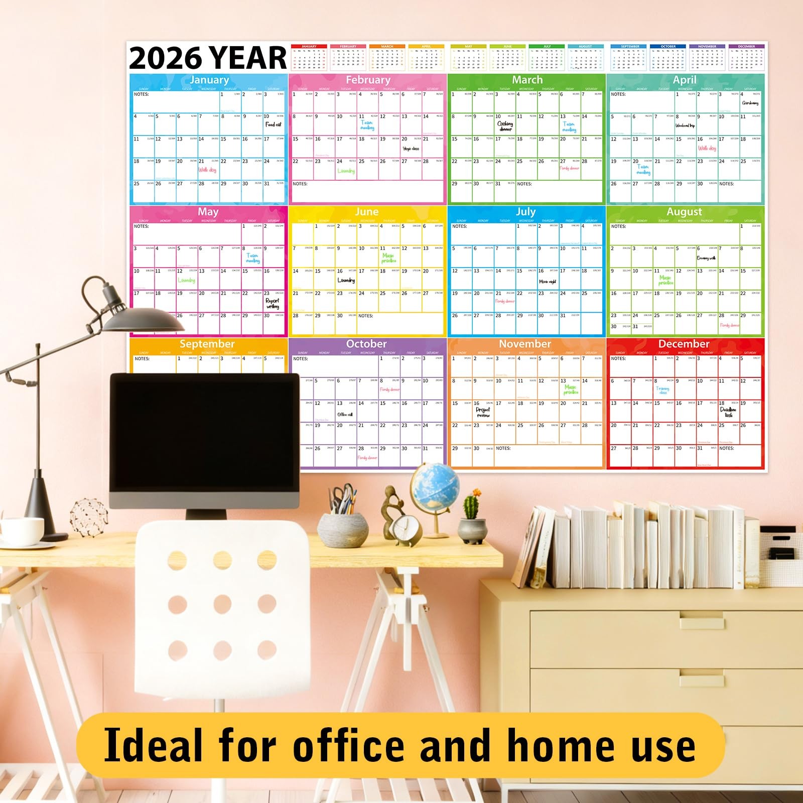 2026 Calendar,MoShining,Large Wall Calendar Dry Erase 48×32 inch, Multi