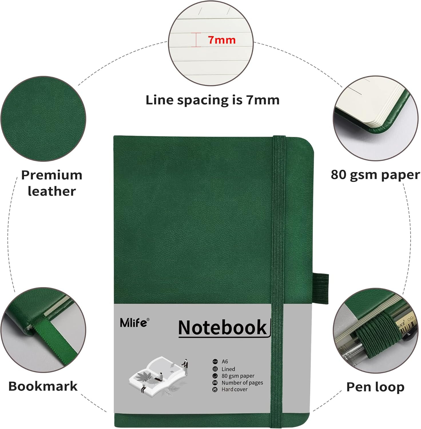 A6 Small Journal Notebook, Lined Pocket Notebook with Pen Holder, Mini Notebook