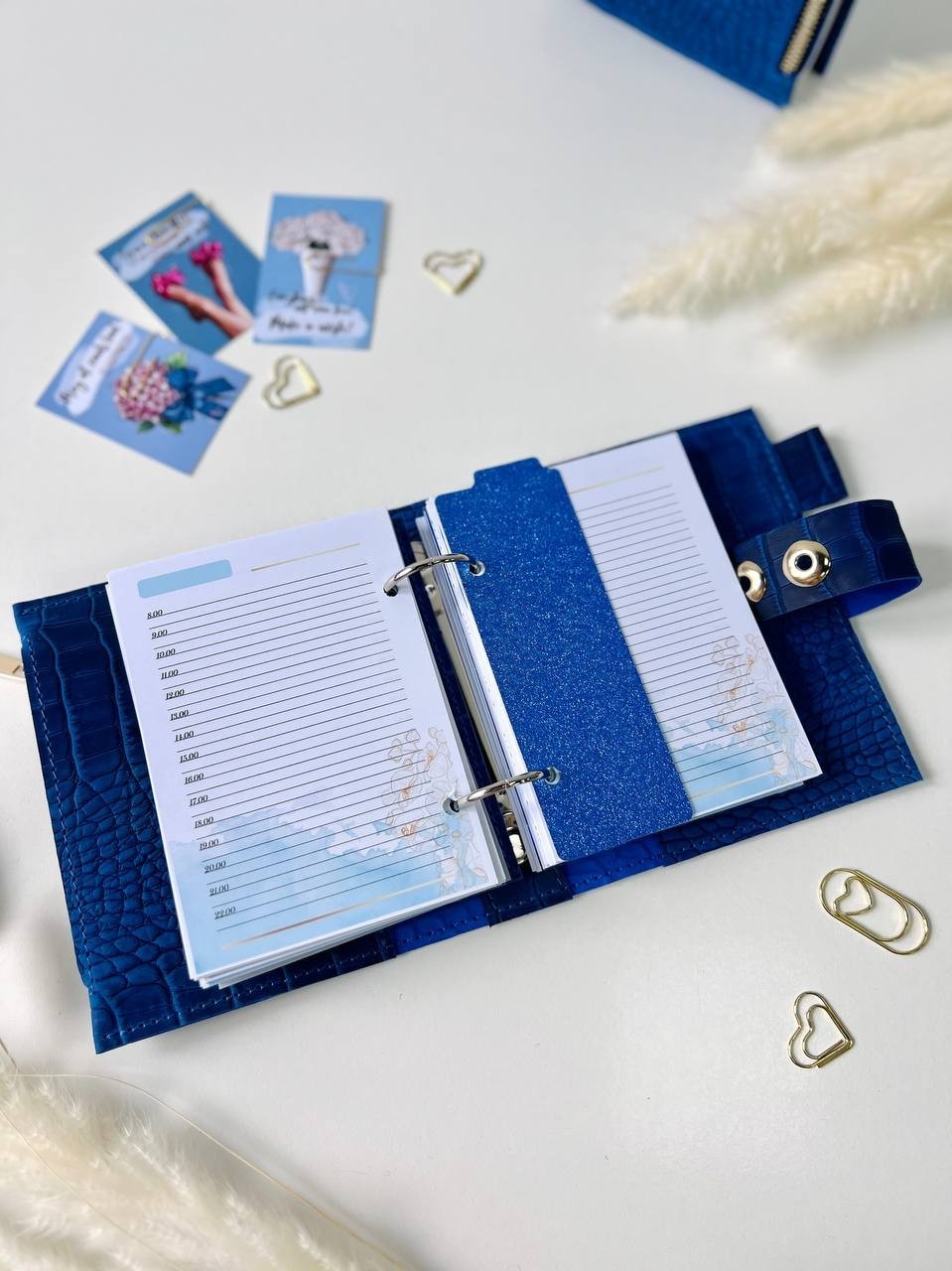 Leather notebook-wallet cover A7 Big rings mini wallet. Mini Planner.