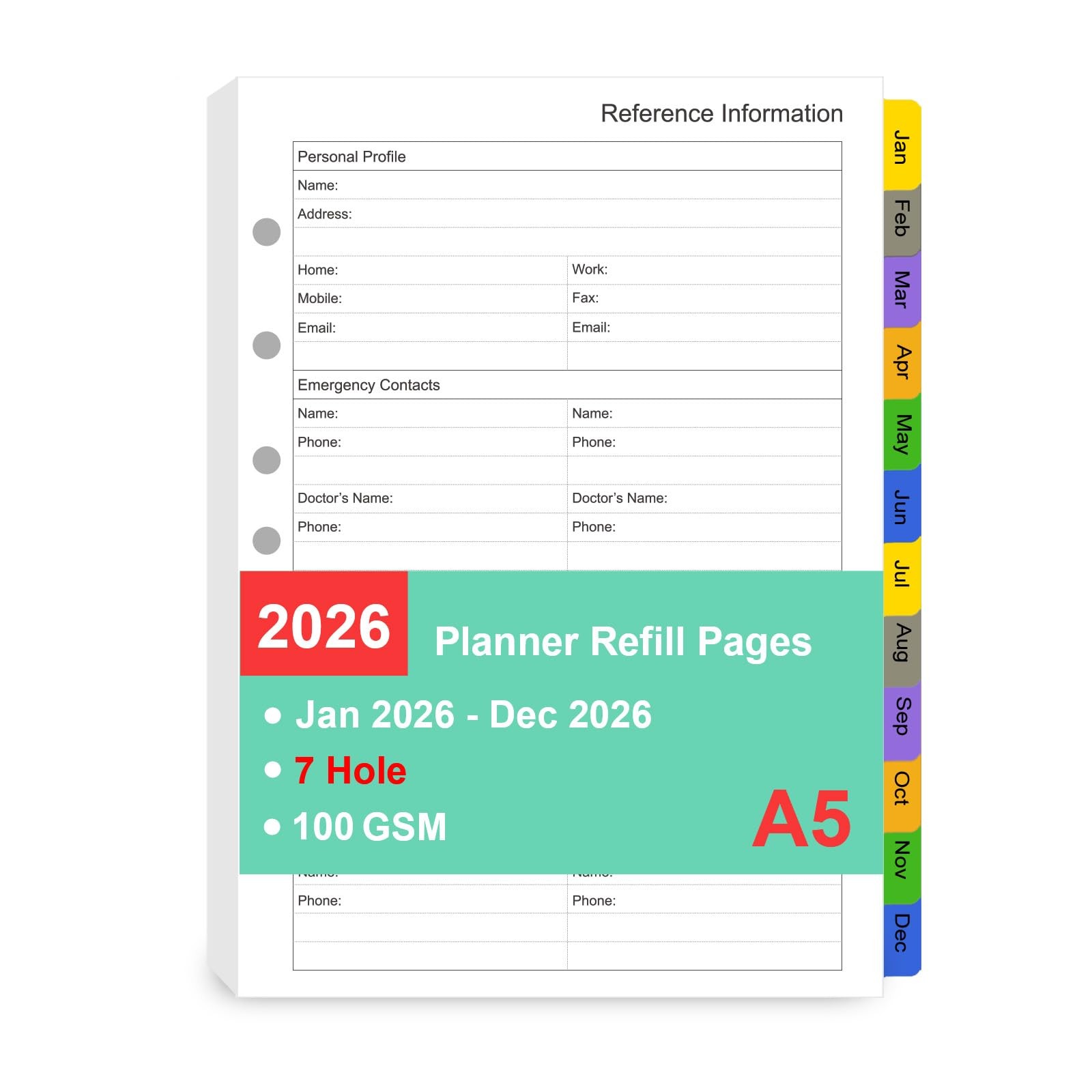 2026 Planner Refill for A5 7-Ring Binder,Weekly & Monthly Planner Inserts Run…