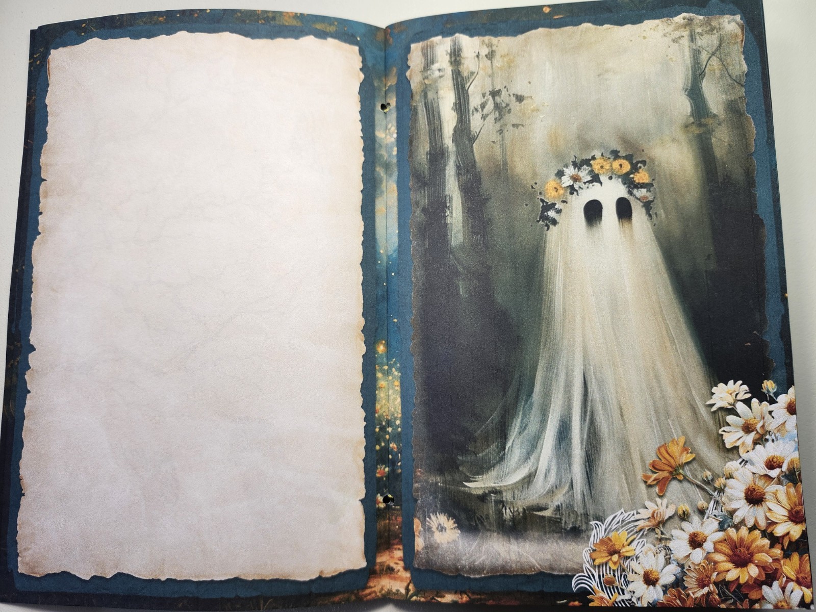 Junk Journal Blank Booklet “A SUMMER HAUNTING” Ghost HANDMADE LG 8.5″x5.5″ 40pg
