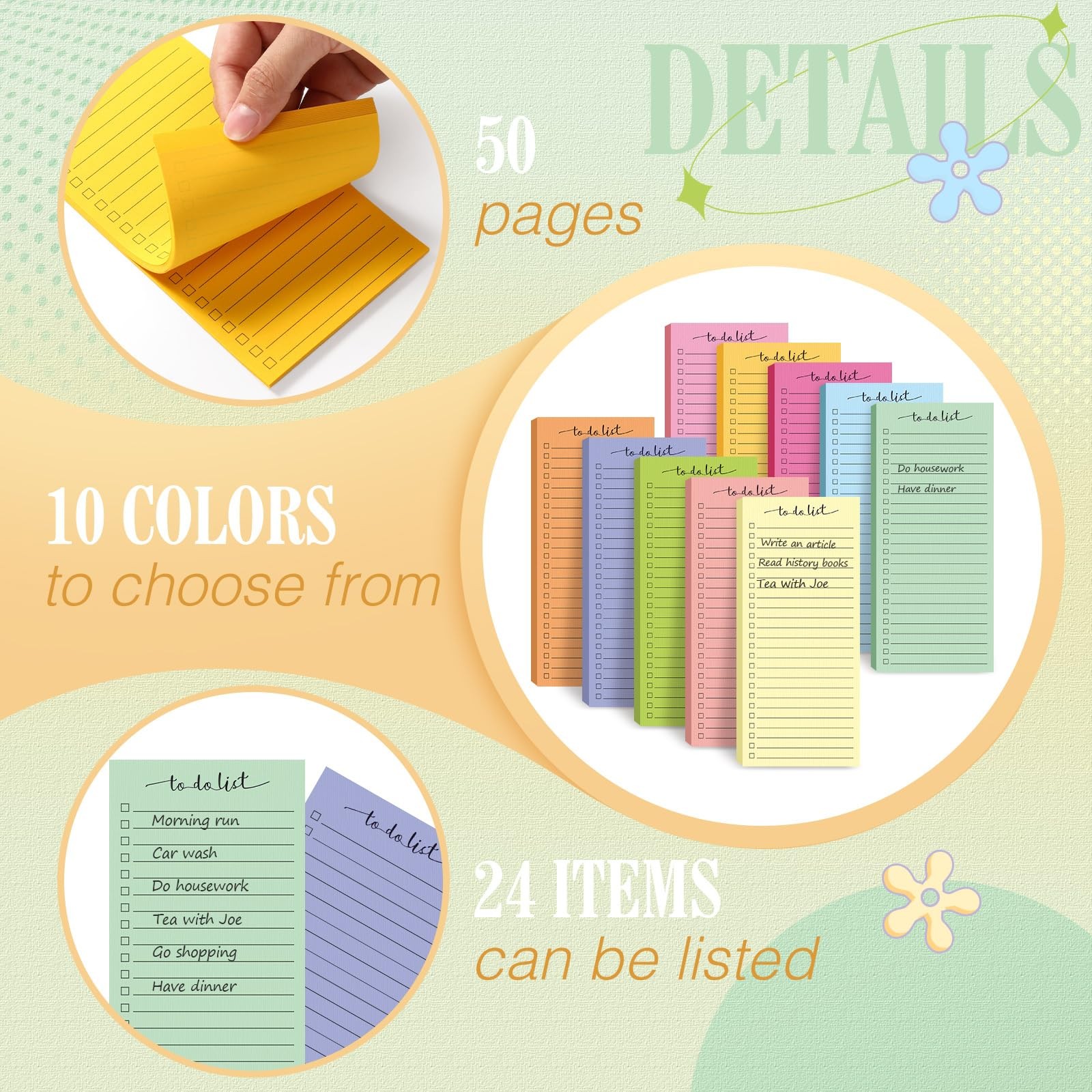 Censen 10 Pack 500 Sheets To Do List Notes Daily Checklist Bright Color
