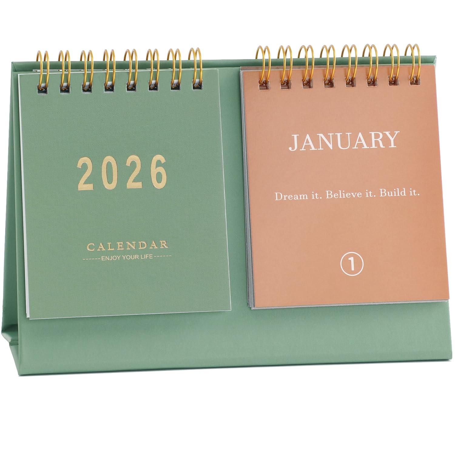 Small Desk Calendar 2026 – Standing Flip Mini Desktop with Green S