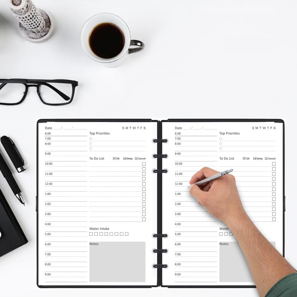 Undated Daily Planner Refill – A5 Planner Inserts, 100 Sheets/200 Pages, 6 Hole