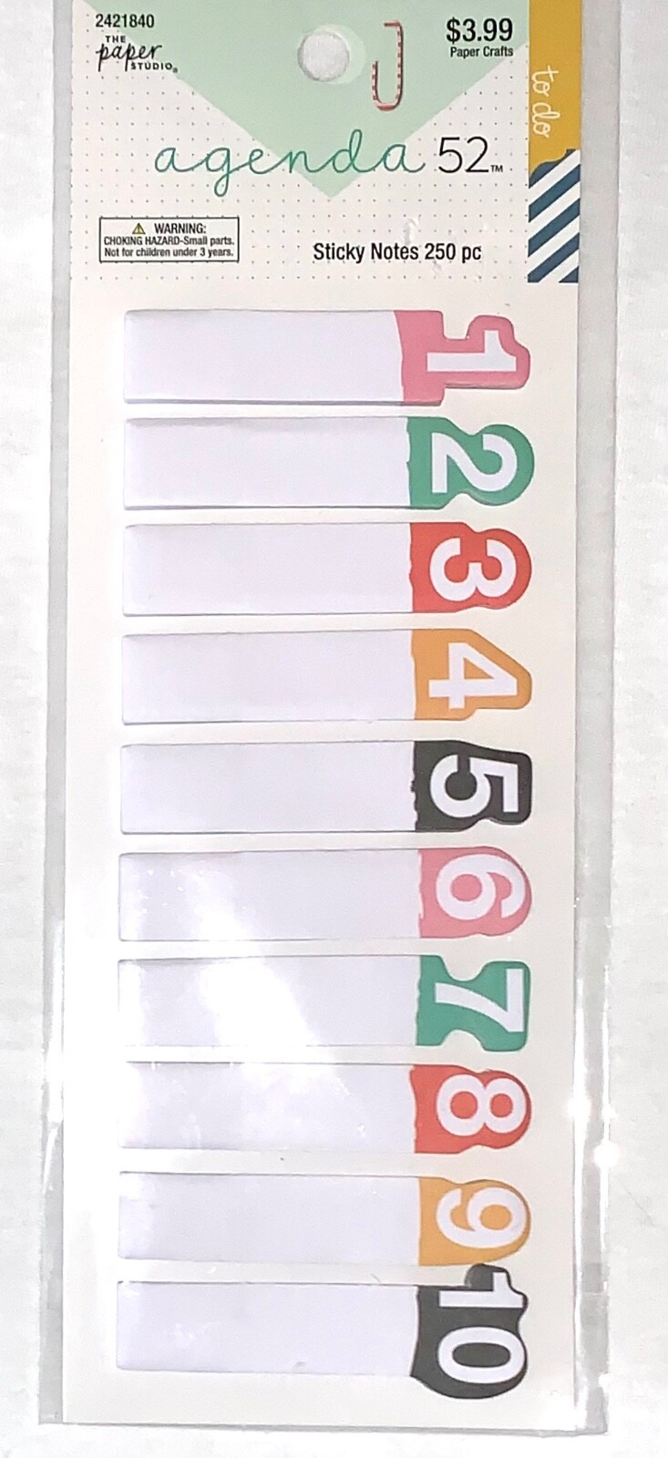 The paper Studio agenda 52 Sticky Notes, White Skinny #’s 1 thru 10, 250 Pieces