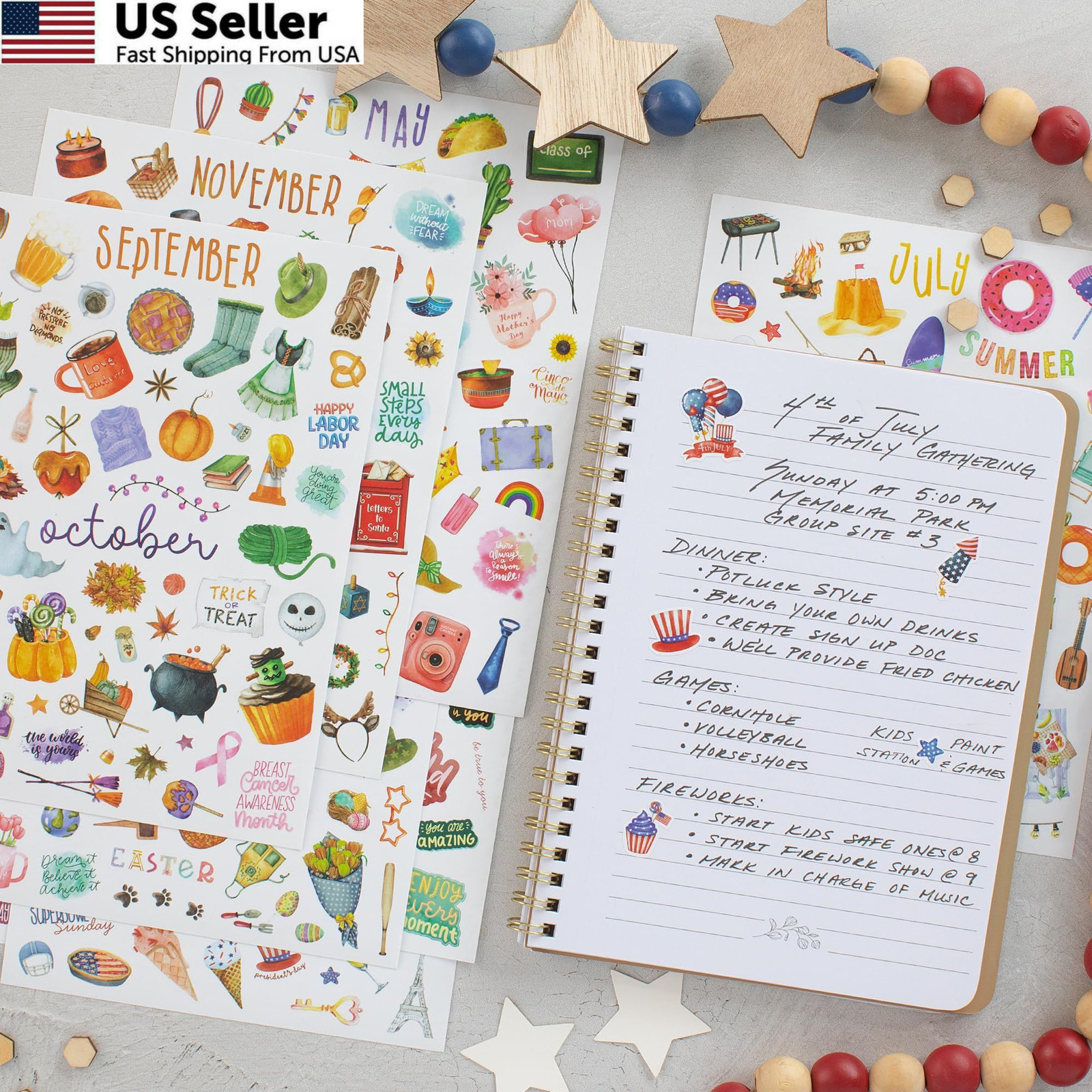 Aesthetic Monthly Planner Stickers – Beautiful 8 sheets (6″ x 8″), Colorfuls
