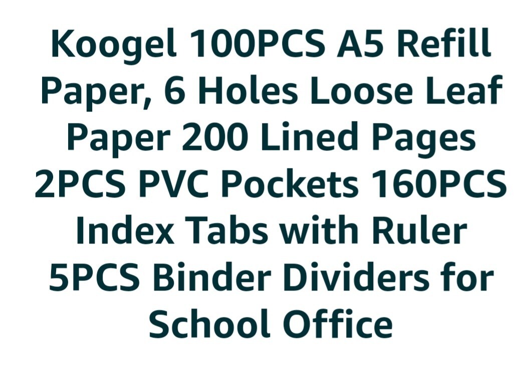 Koogel 200 Loose Leaf Paper for A5 Planner Dividers Tabs Ruler PVC Pockets