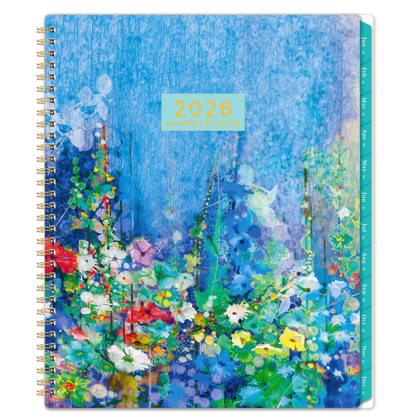 2026 Monthly Planner 9″x11″ with Tabs, Pocket, Twin-Wire Binding, Premium Paper