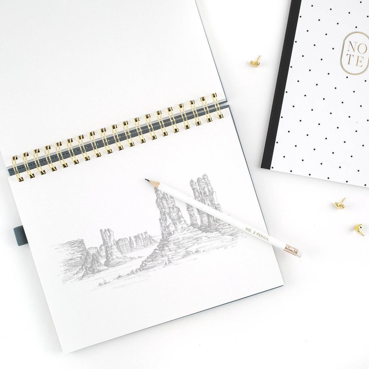 Sugar Paper Essentials 8″x10″ Blank Notebook with Pencil Deep Blue 100 Pages