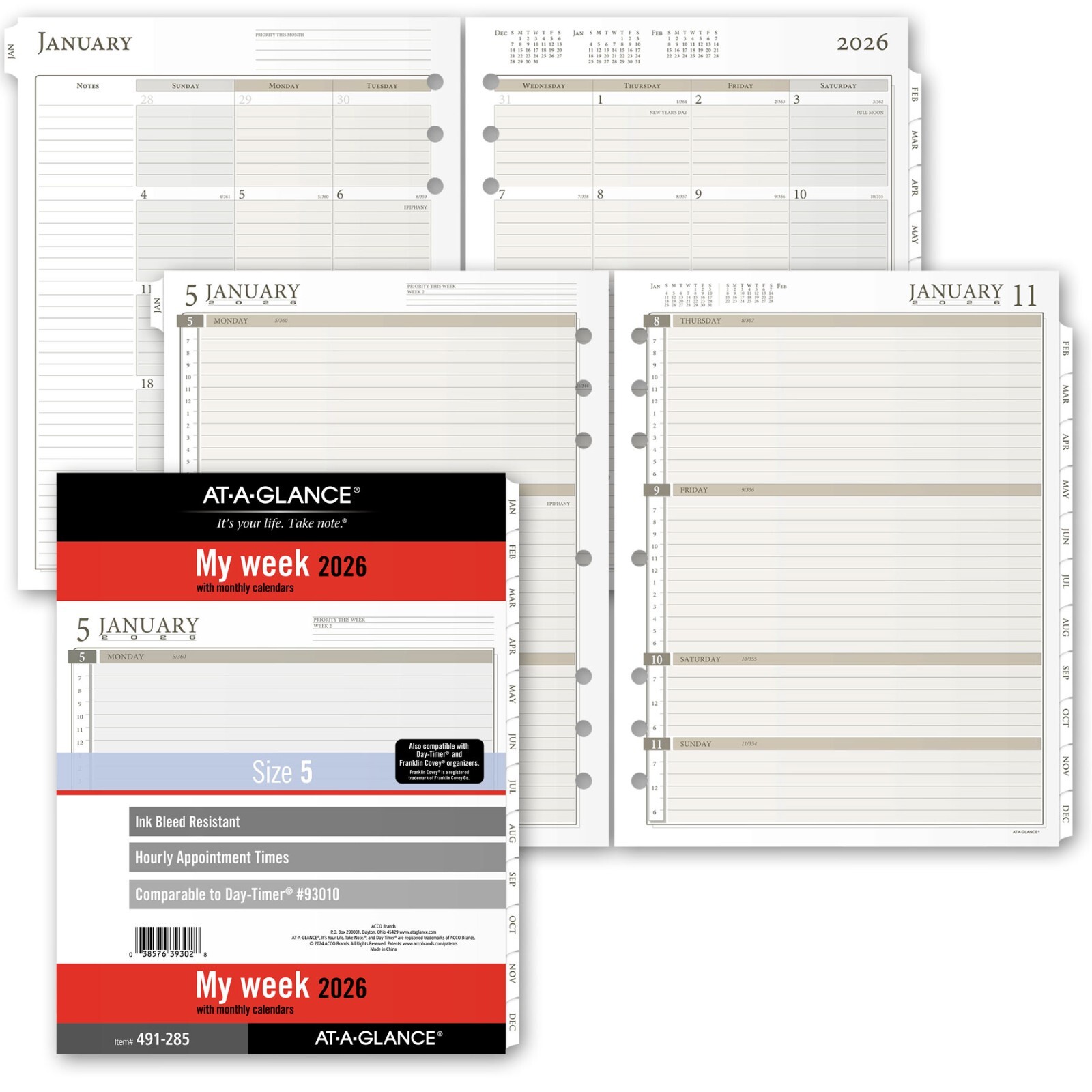 2026 At-A-Glance 491-285 Weekly Planner Refill, Size 5, 8-1/2 x11″