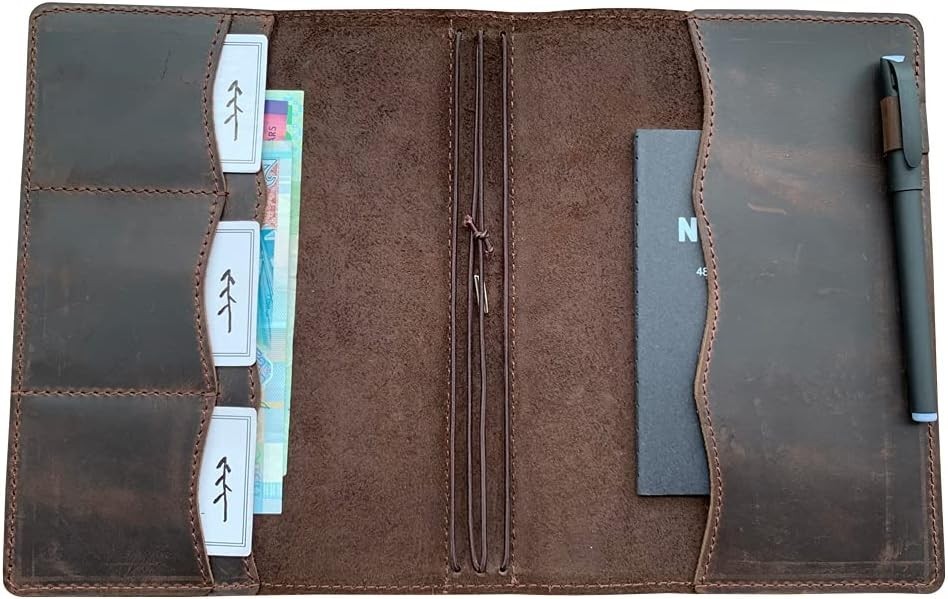 Stylish A5 Leather Notebook Cover with Durable Elastic Closure and Card Slots