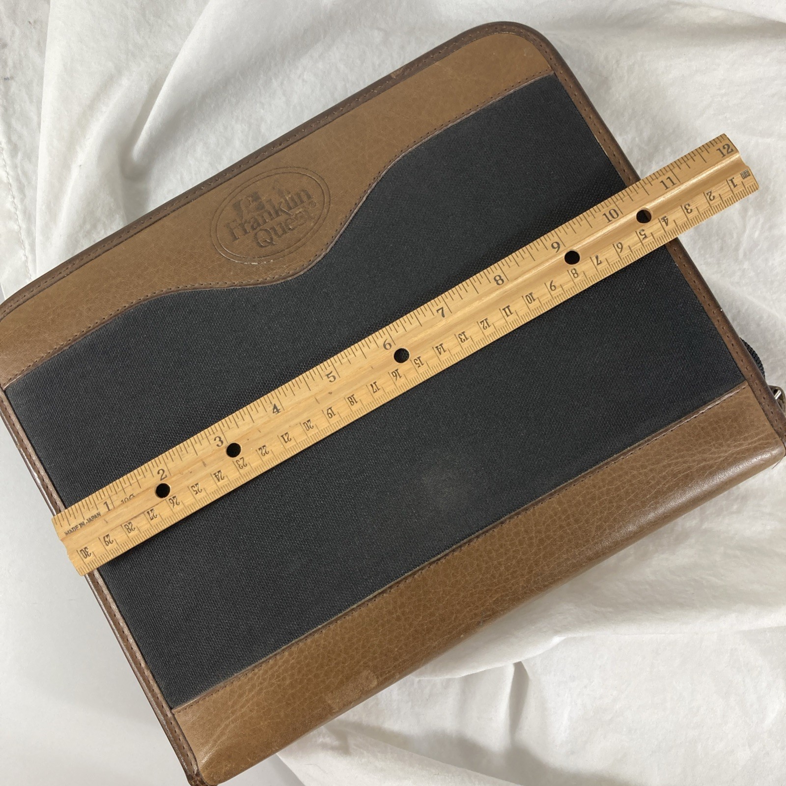 Franklin Quest 7-Ring Binder Black Canvas Brown Leather Trim Zipper Planner VTG