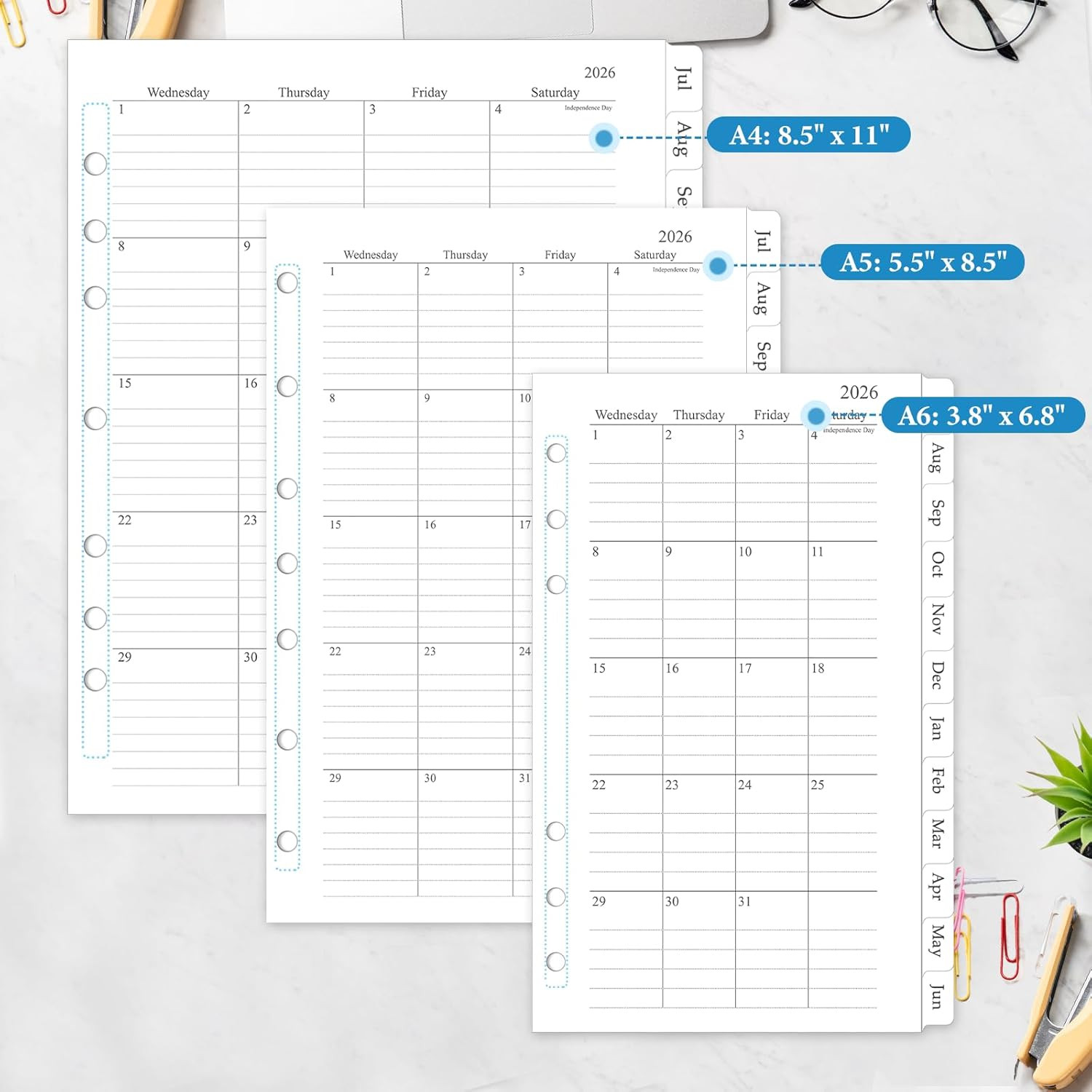 2026-2027 Monthly Planner Refill, A6 Small Size Planner Inserts for 6 Ring, 3.8″