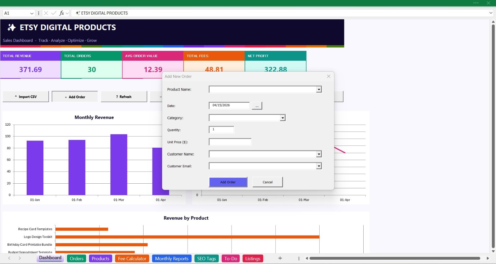 Sales Tracker | Fee Calculator | Digital Product Shop Manager | Instant Download