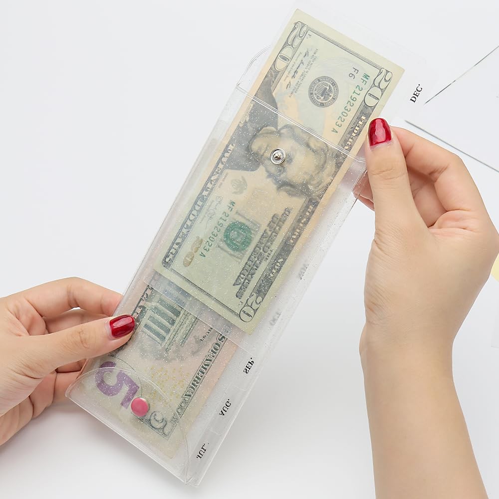 Cash Envelope Wallet PVC Transparent Budget Wallet Money Pocket Dividers Fros…