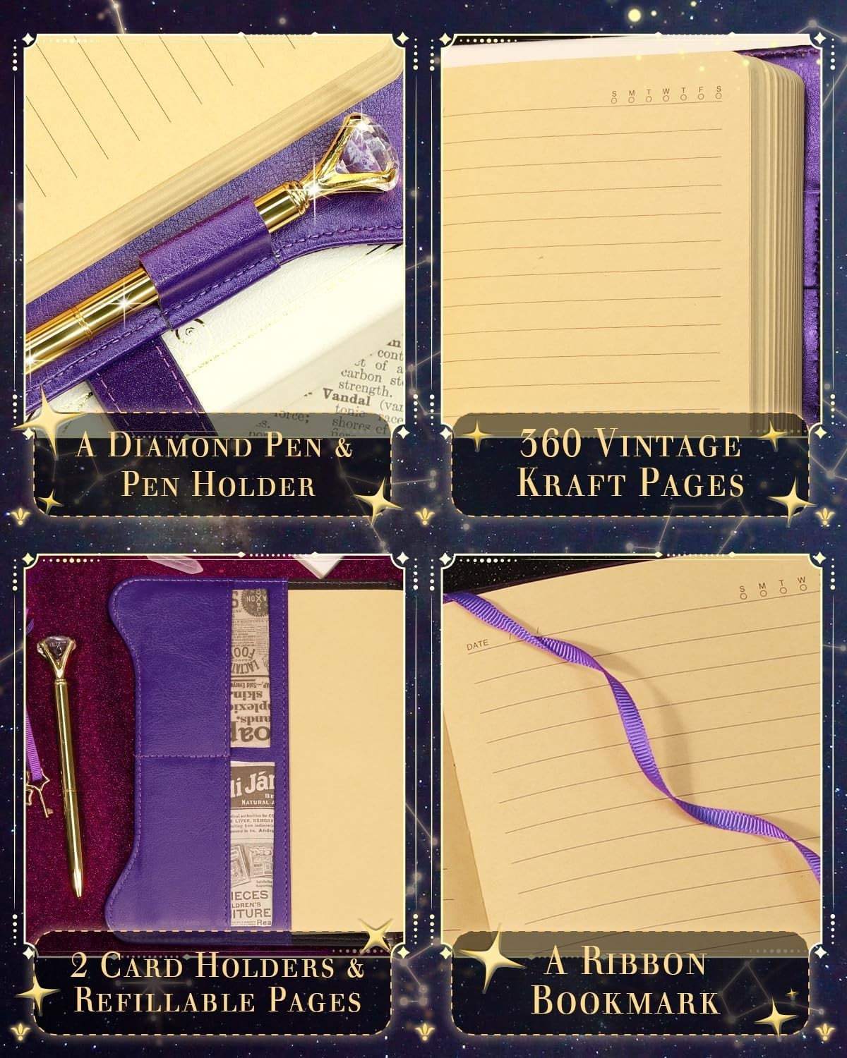 Enchanting Gold-Foiled Constellation Journal for Women – 360 Refillable Pages