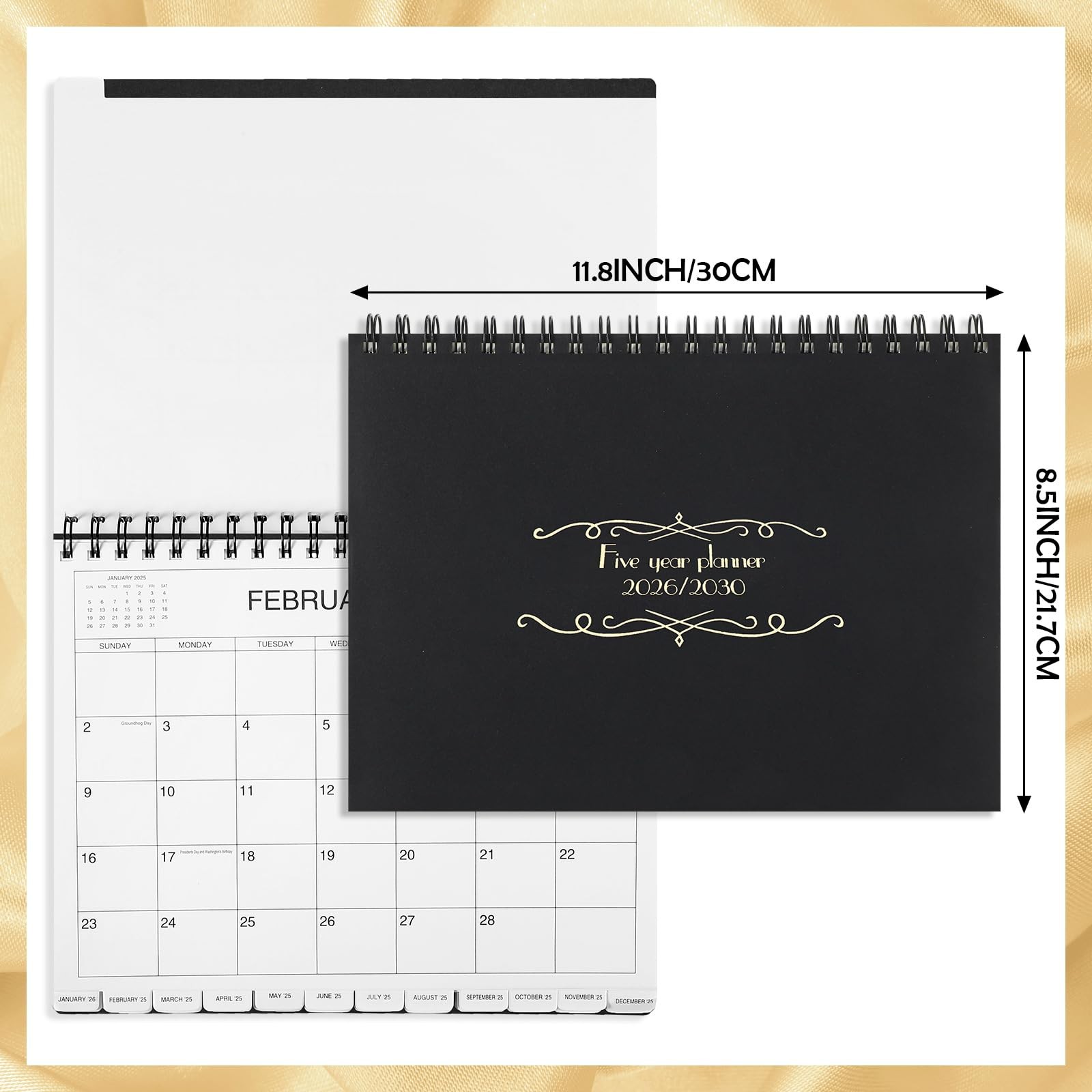 Zhanmai 5 Year Planner Calendar with Tabs 2026 to 2030 10.4″W x 1.2″H, Black