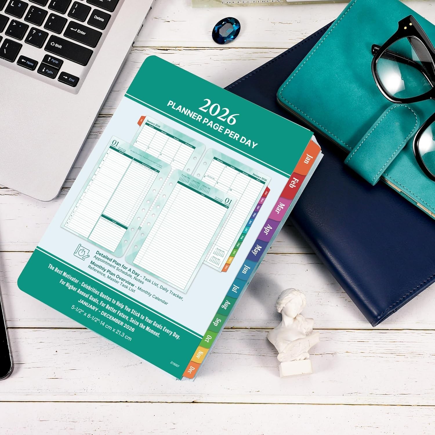 Refillable 2026 Planner – 2 Pages Per Day Organizer with Inspirational Quotes