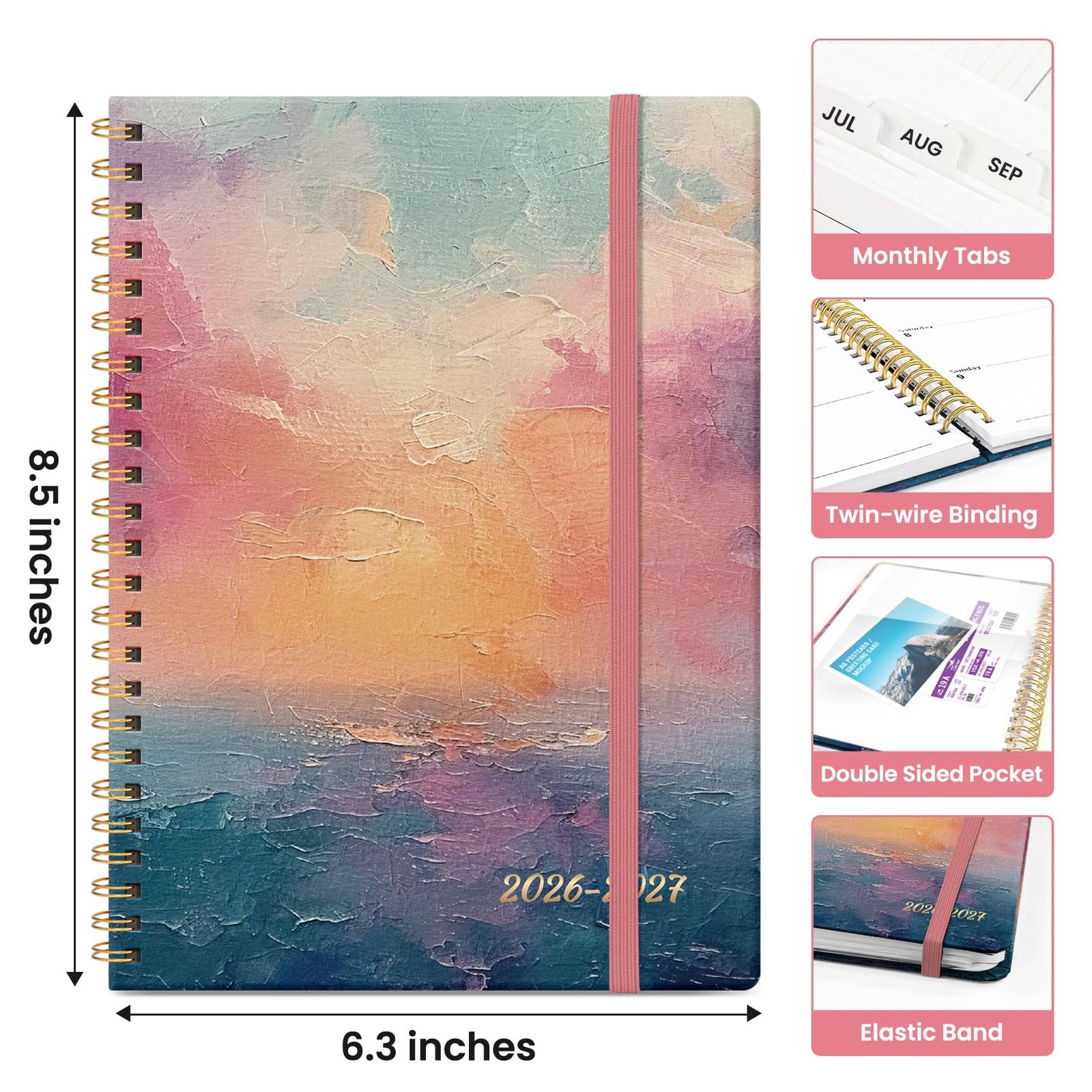 Planner 2026-2027, Academic Year Weekly and Monthly (6.3″x8.5″)a5, A-Sunset