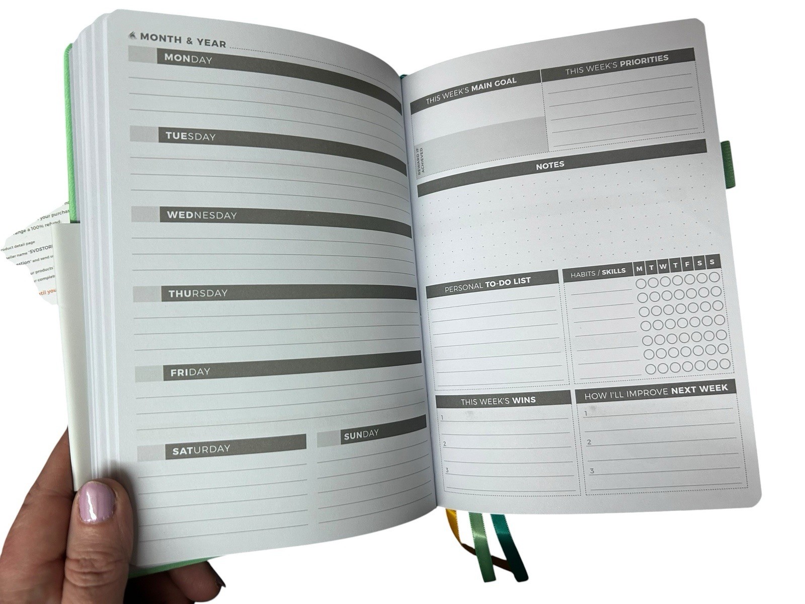 NEW OPEN BOX Green Clever Fox Daily Planner – Non-dated Weekly Plan Notebook