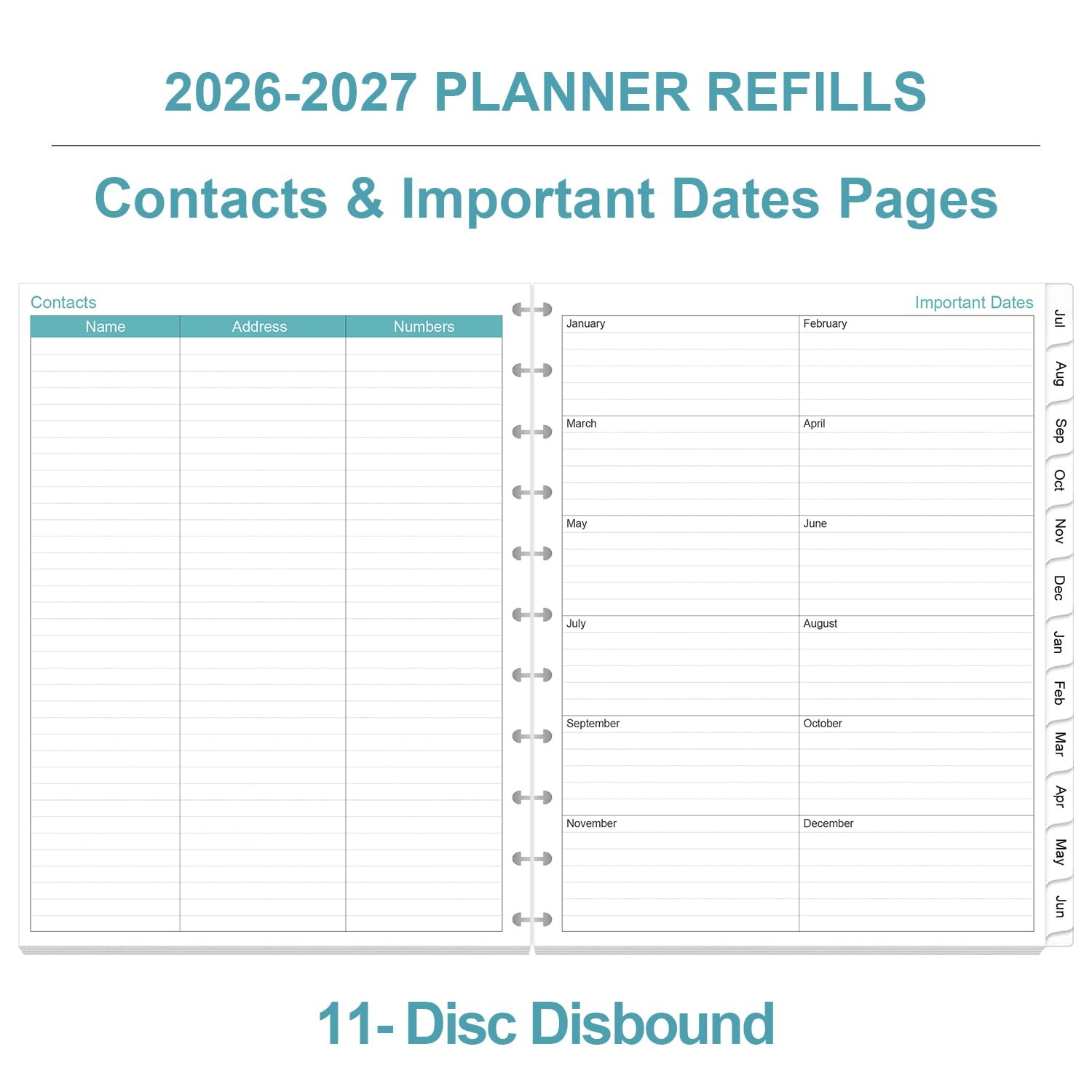 Yaridar 2026-2027 Planner Refills 11-Disc Discbound One Page Per Day Planner
