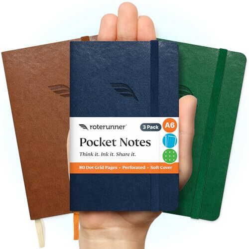 A6 Pocket Notebook () 3 Pack 3.5×5.5 Dotted Mini Notebook Journal Bold Classic