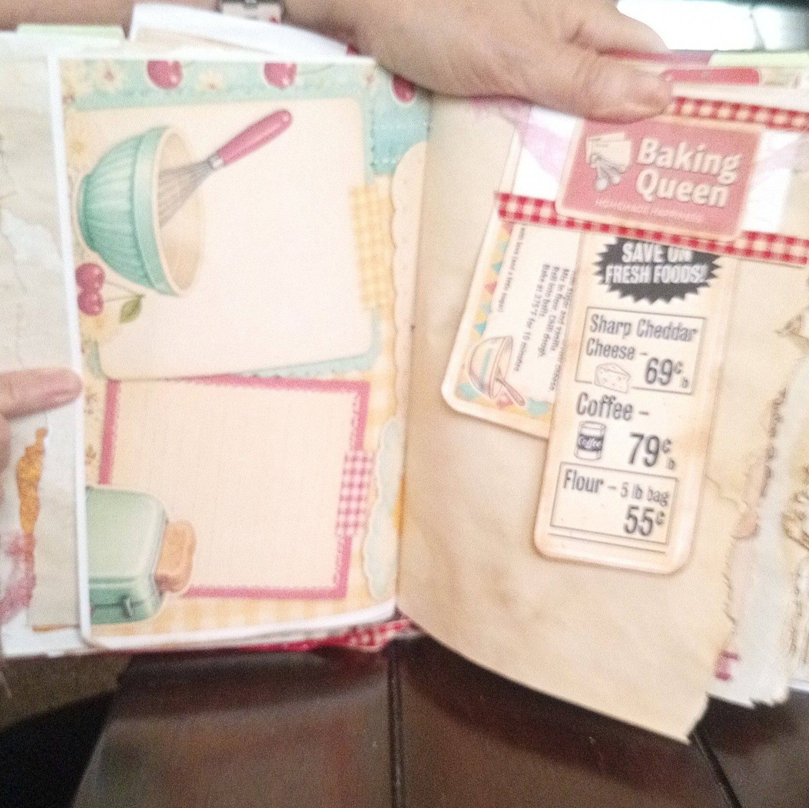 Handmade Kitchen Cookbook Recipe Junk Journal, Red Cover, Cards & Meal Pages