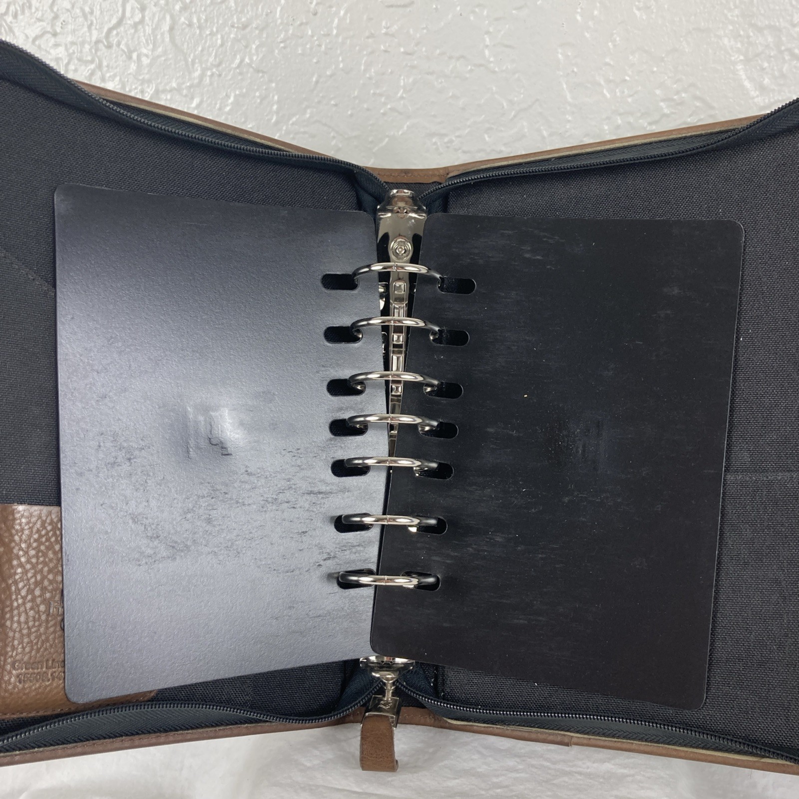 Franklin Quest 7-Ring Binder Black Canvas Brown Leather Trim Zipper Planner VTG